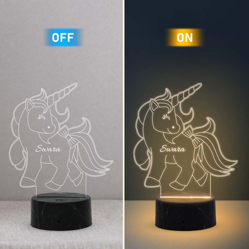 3D Illusion Unicorn Horse Night Lamp with Warm White Light Customized with Name Gifts for Kids ,Bedroom Decoration Lamp